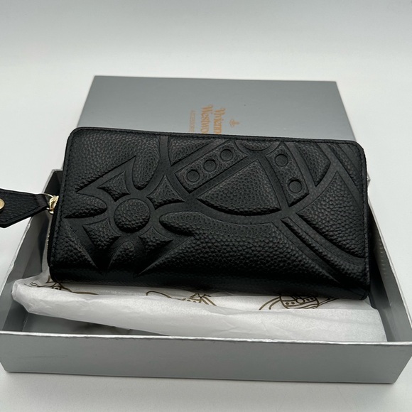 Embossed Leather Zip Around Wallet